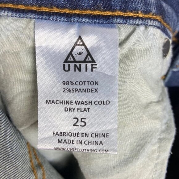 UNIF Peach Pit Skinny Jeans Busted Knees Size 25 Denim Distressed Blue High Rise - Picture 8 of 15